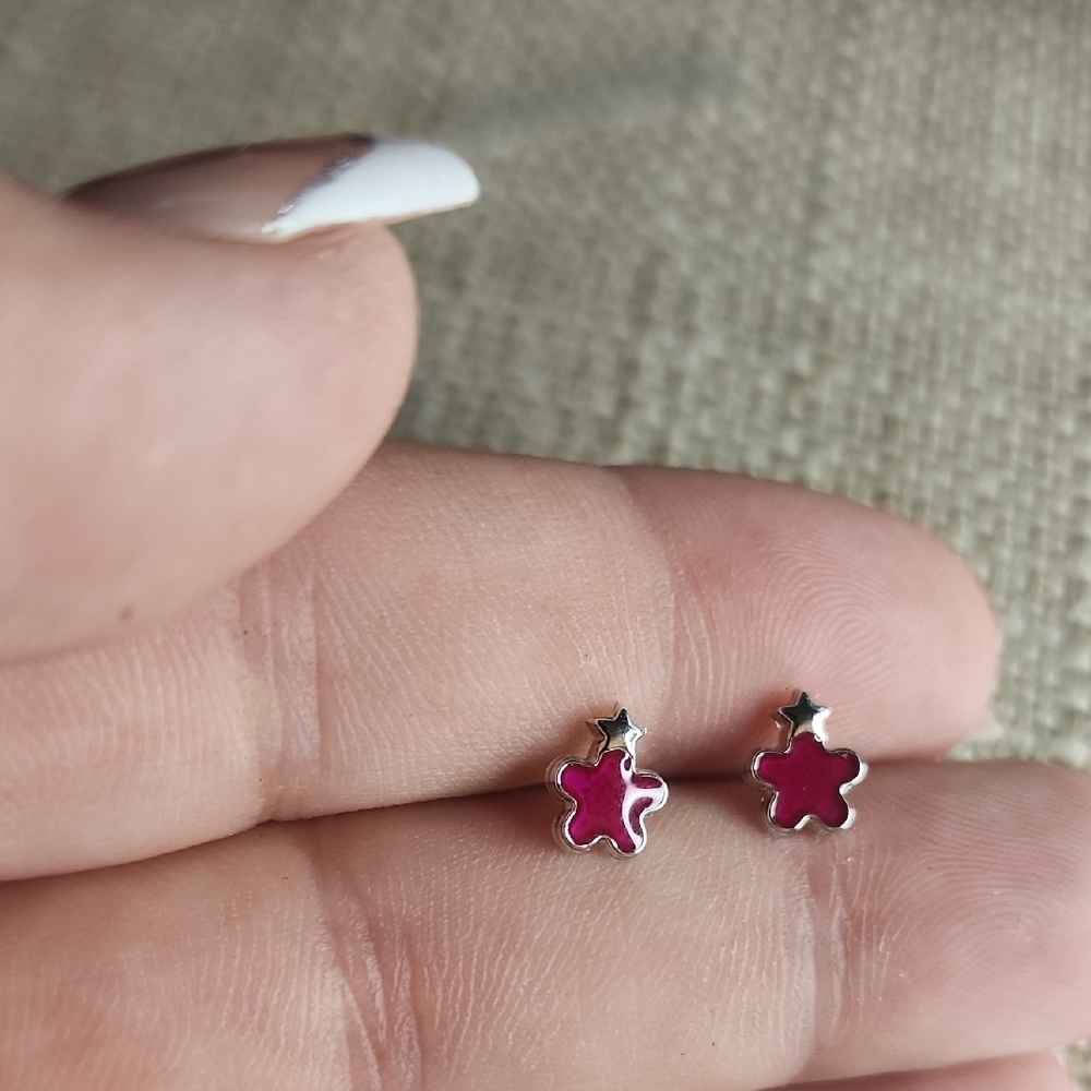 Pink Star Flower Earrings